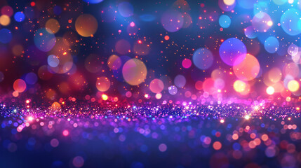 Shimmering purple background with colorful bokeh lights, perfect for festive celebrations. Adds glamour and sparkle to any event. Ideal for wallpaper or design