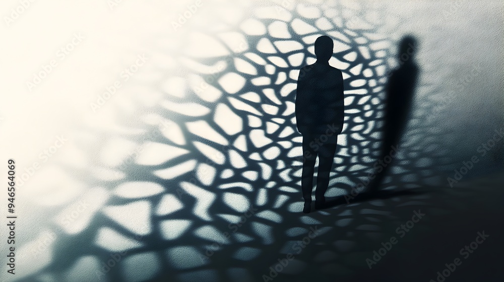 Poster a conceptual image showcasing an abstract shadow silhouette taking on distinct shapes and patterns c
