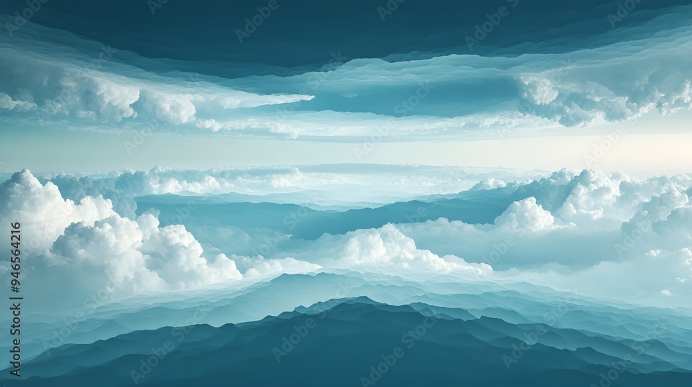Poster layered clouds creating a captivating three dimensional effect in the sky with various depths and gr