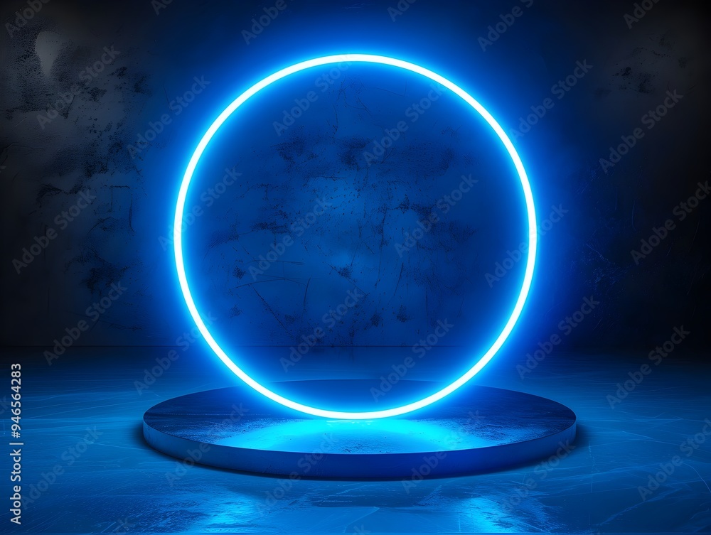 Poster sleek neon circle on dark background for product showcase display