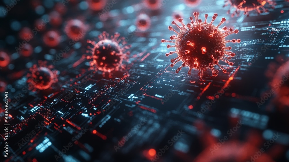 Poster this display visualizes holographic representations of viruses, highlighting their structures and in