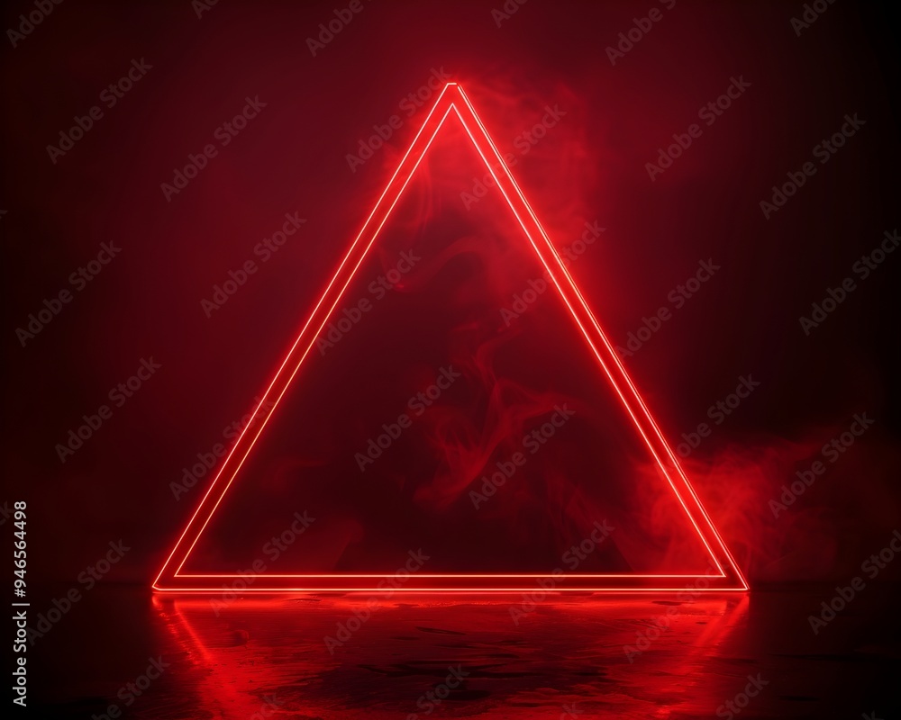 Poster striking neon red triangular frame on dark background with glowing edges for product concept present