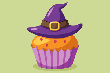 Halloween witch cupcake, watercolor clipart illustration with isolated background.
