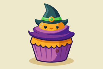 Halloween witch cupcake, watercolor clipart illustration with isolated background.
