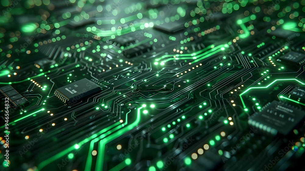 Poster neon green futuristic circuit board pattern for tech inspired display concept