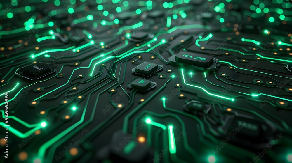 Poster futuristic neon green circuit board pattern backdrop for tech concept display