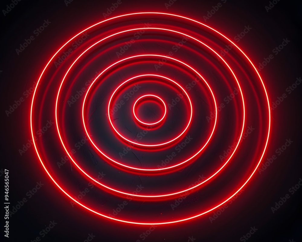 Poster vibrant neon red concentric circles abstract background for display and design