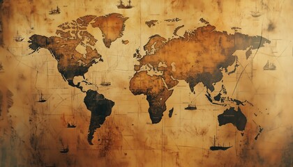 Faded world map with travel icons, top right quadrant, denoised and enhanced for clarity.