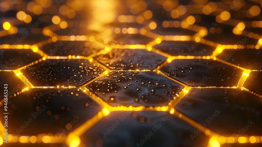 Poster neon hexagonal grid background for product concept showcase