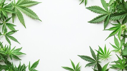 Green Cannabis Leaves on White Background