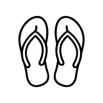 Flip flop icon. Black linear flip flop icon isolated on white background. Vector illustration