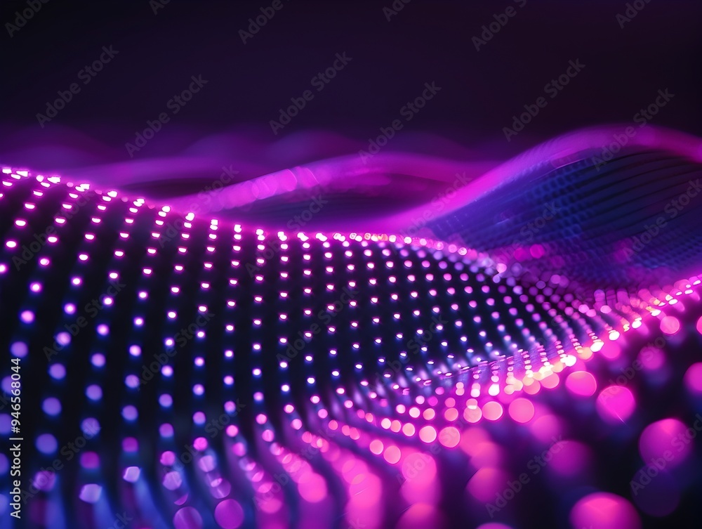 Poster vibrant neon grid pattern on dark backdrop for futuristic product display