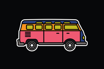 Original vector illustration. An old travel van. A contour icon.