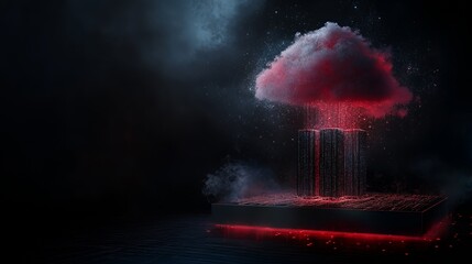 A surreal depiction of a cloud raining red, symbolizing intensity and transformation.