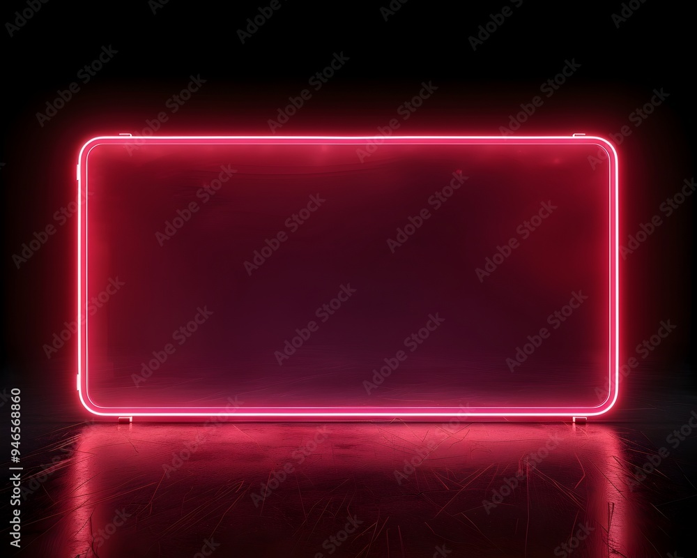 Poster sleek and modern neon red rectangular frame on black background for product display