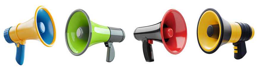 Colorful 3D Megaphone Icons on Transparent Background PNG