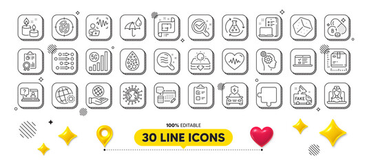 Package size, Inspect and 5g wifi line icons pack. 3d design elements. Architectural plan, Thiamine vitamin, Web lectures web icon. Fingerprint, Aroma candle, Heartbeat pictogram. Vector