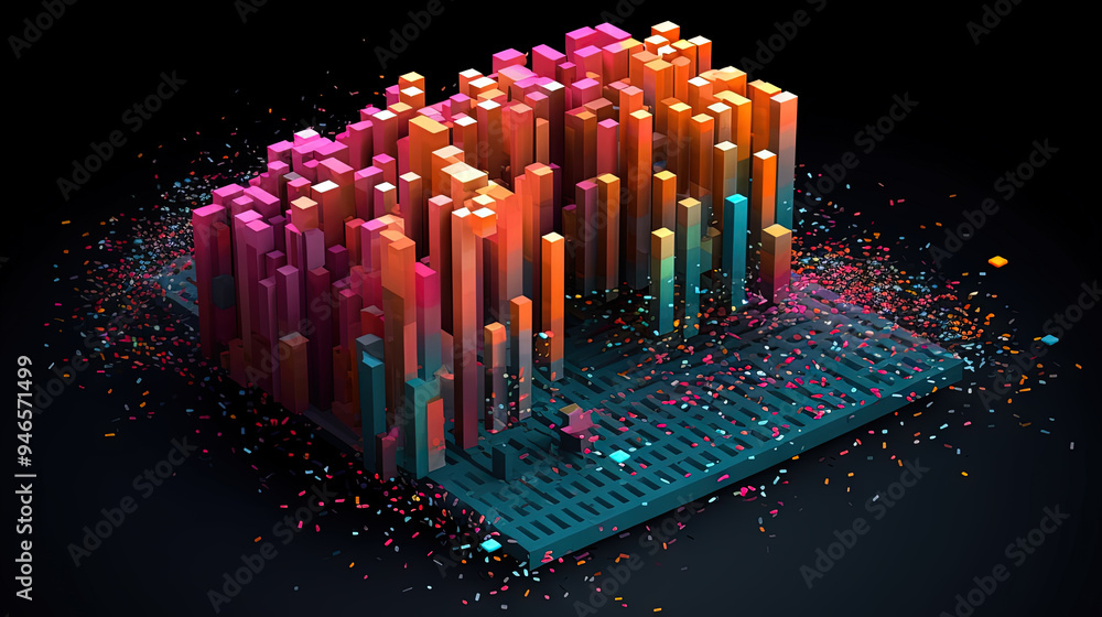 Aufkleber Business data graph concept with market data clusters and particles. Digital sorting and management concept for business and finance.