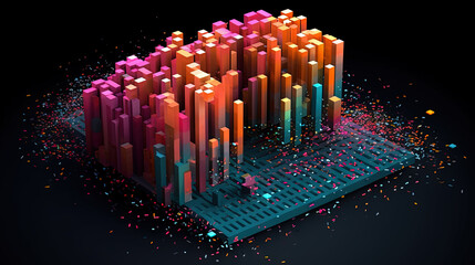 Obraz premium Business data graph concept with market data clusters and particles. Digital sorting and management concept for business and finance.