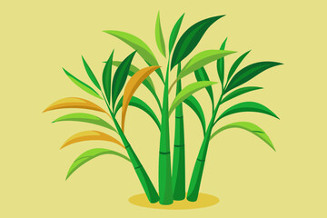 Sugar cane with leaves, watercolor clipart illustration with isolated background.
