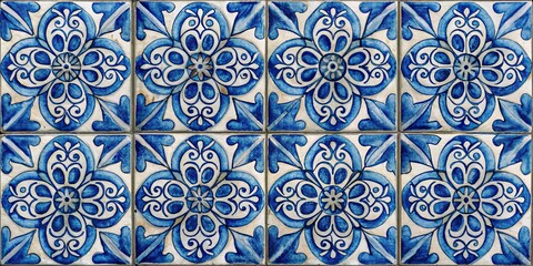 Fototapeta premium Blue and White Floral Tile Pattern, Portugal, Ceramic Tile, Azulejo