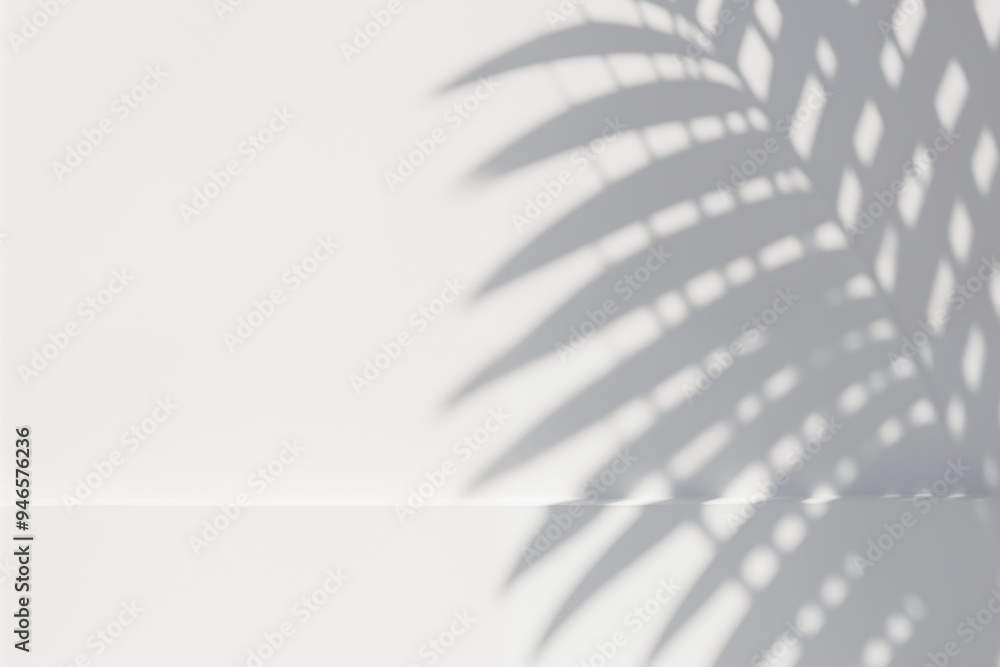 Poster Tropical palm frond shadow cast on white background