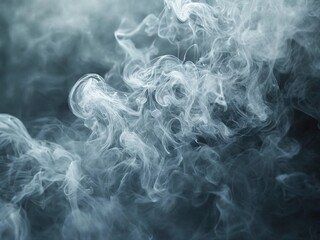 Abstract background with swirling white smoke on a dark grey backdrop.