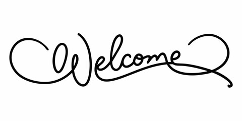  A handwritten welcome sign in a simple, elegant font, perfect for adding a touch of warmth and personalization to your designs. This versatile graphic can be used for a variety of projects.