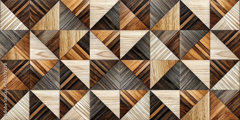 Wall mural Geometric Wooden Pattern Triangular Mosaic with Natural Wood Grain Textures, wood, texture, pattern