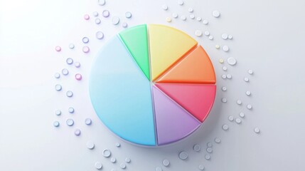 Obraz premium A pie chart with interactive elements and animated effects, displaying financial performance data in a colorful and engaging manner on a clean white background.