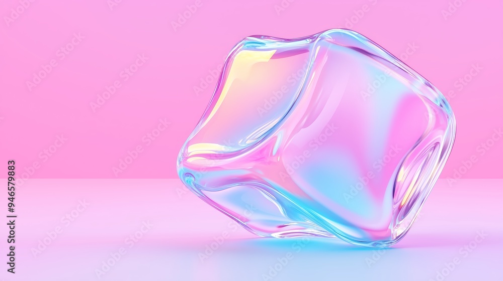Poster a 3d icon of a colorful acrylic cube on a color background.
