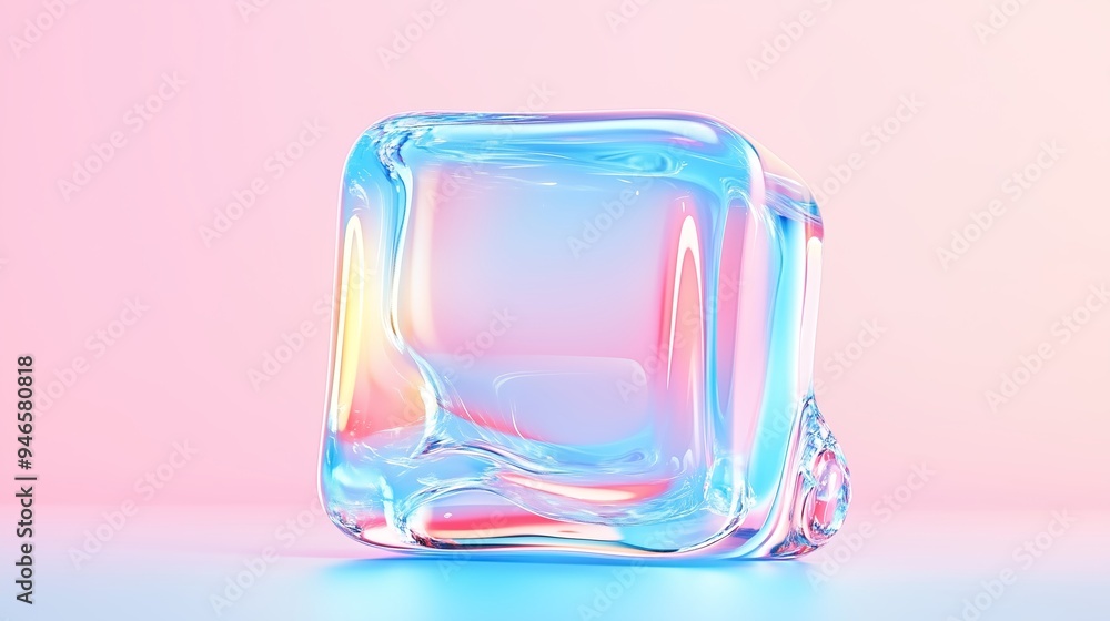 Poster a 3d icon of a colorful acrylic cube on a color background.