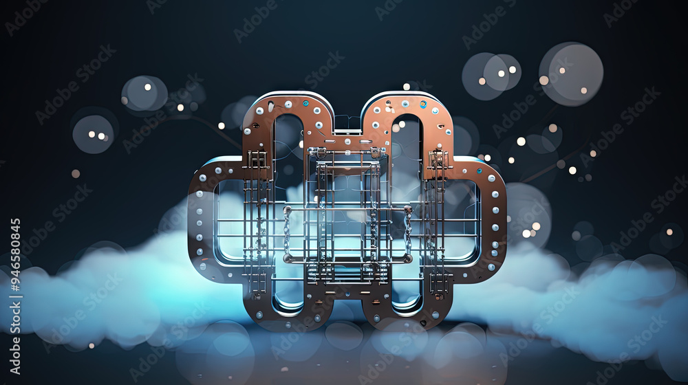 Poster Data cloud structure concept with digital technology cloud sign for online backup and network compute power service.