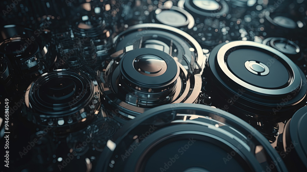 Aufkleber Technology abstract background with hud styled round interface elements in neon tech light.