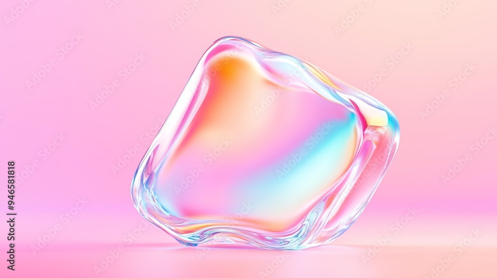 Poster a 3d icon of a colorful acrylic cube on a color background.