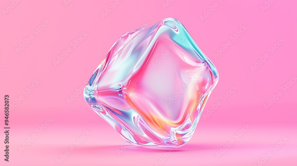 Poster a 3d icon of a colorful acrylic cube on a color background.