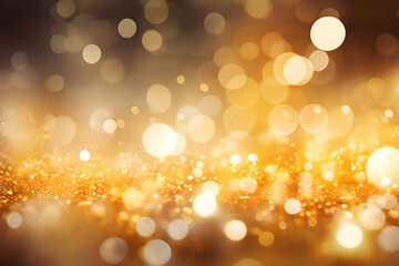 Abstract golden festive background with shimmering blurred bokeh effect and copy space. A concept for celebrating a birthday or new year