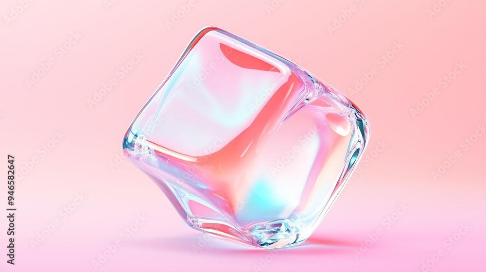 Poster a 3d icon of a colorful acrylic cube on a color background.