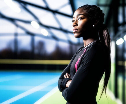Focused Female Athlete on Outdoor Tennis Court
