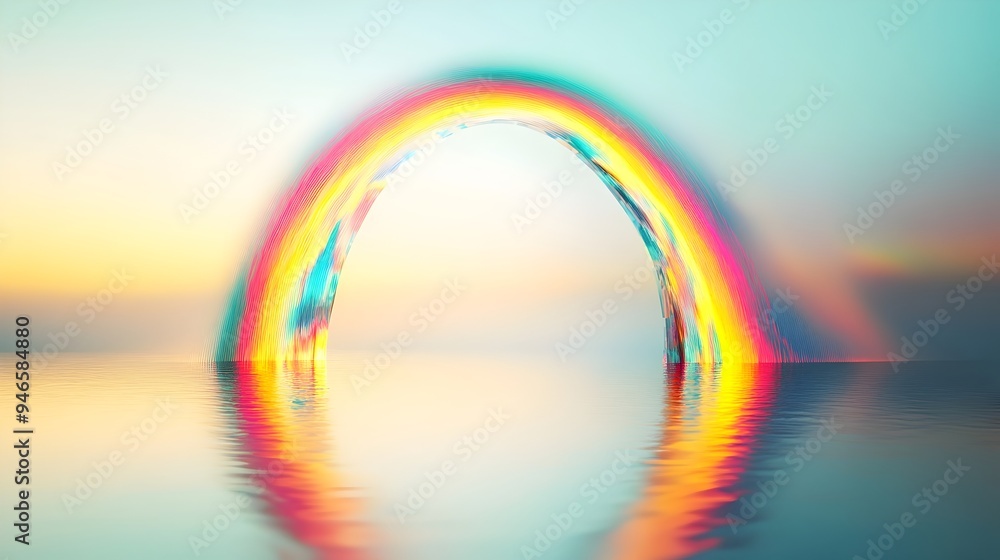 Poster a conceptual and surreal image of a rainbow bending and distorting around an unseen central object c