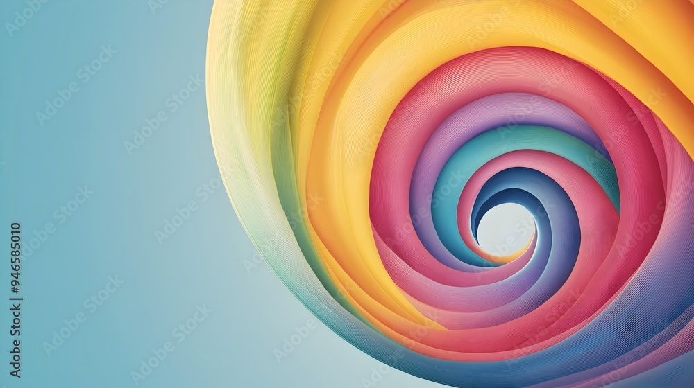 Poster a conceptual image of a rainbow spiraling upward twisting into abstract shapes and forms as it rises