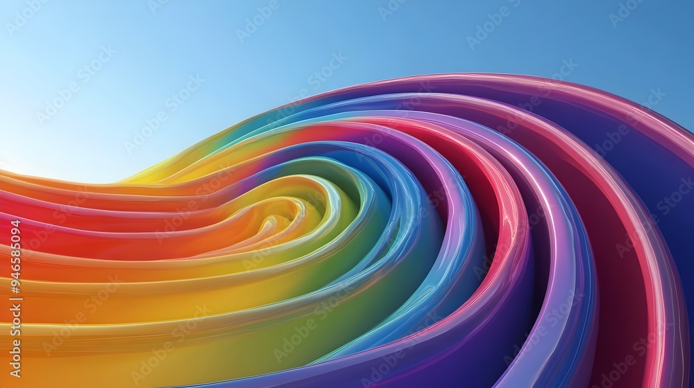Poster vibrant rainbow spirals upward twisting and transforming into a mesmerizing abstract composition wit