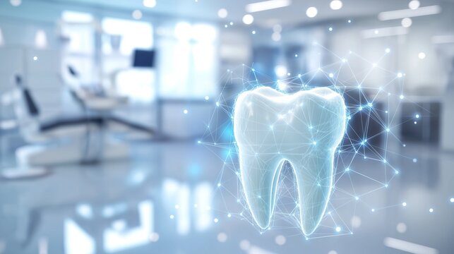 Advanced Dental Technology Concept with Holographic Tooth Display in Modern Clinic