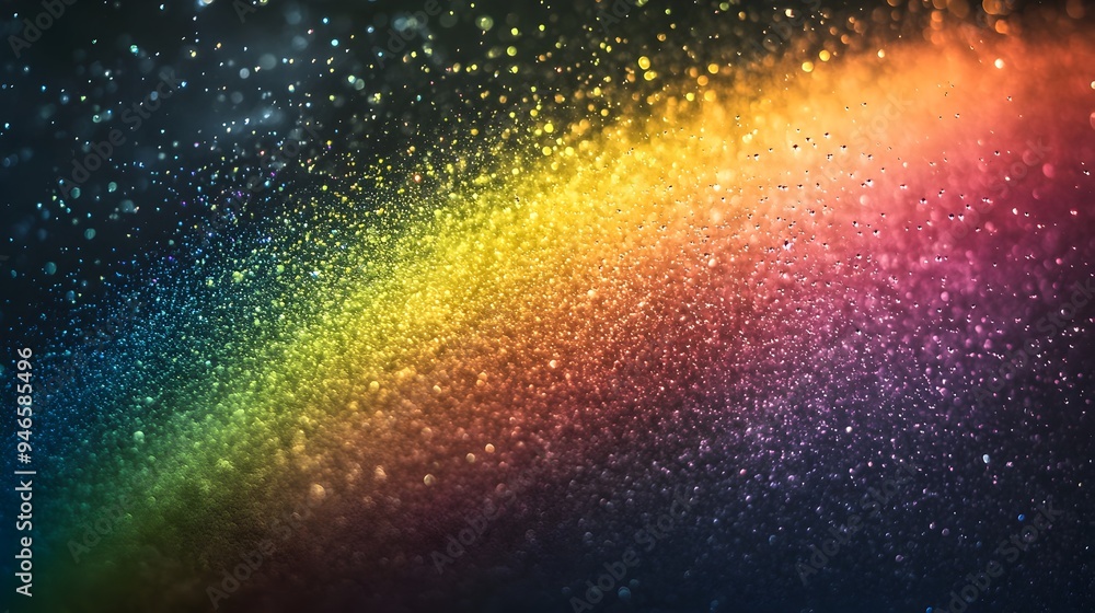 Poster a conceptual image showcasing a rainbow dissolving into tiny ethereal droplets as each color slowly 