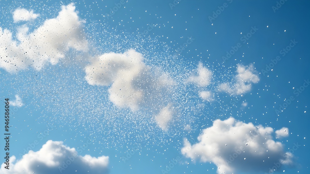 Poster conceptual image depicting clouds slowly dissolving and blending into the blue sky creating a serene