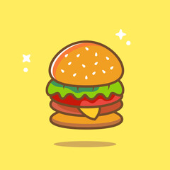 Cheese Burger Cartoon Icon Illustration, flat style, vector illustration, fast food