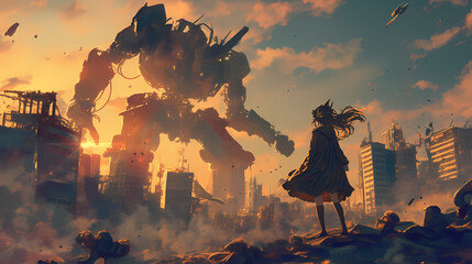 Epic War Between Human and Machine Robot in Futuristic Battle