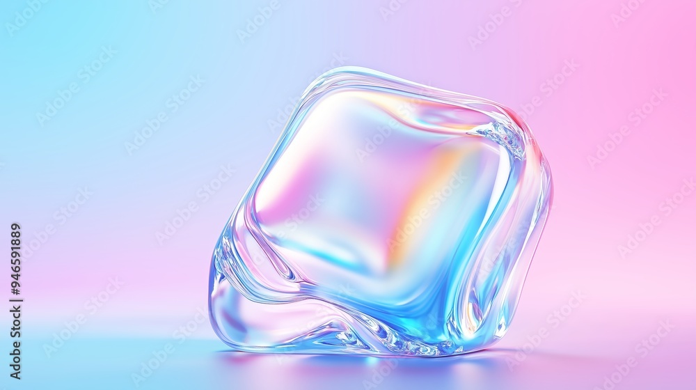 Poster a 3d icon of a colorful acrylic cube on a color background.