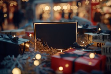 Festive Gift Mockup with Lights.