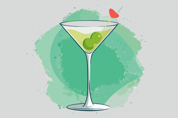 Martini, watercolor clipart illustration with isolated background.
